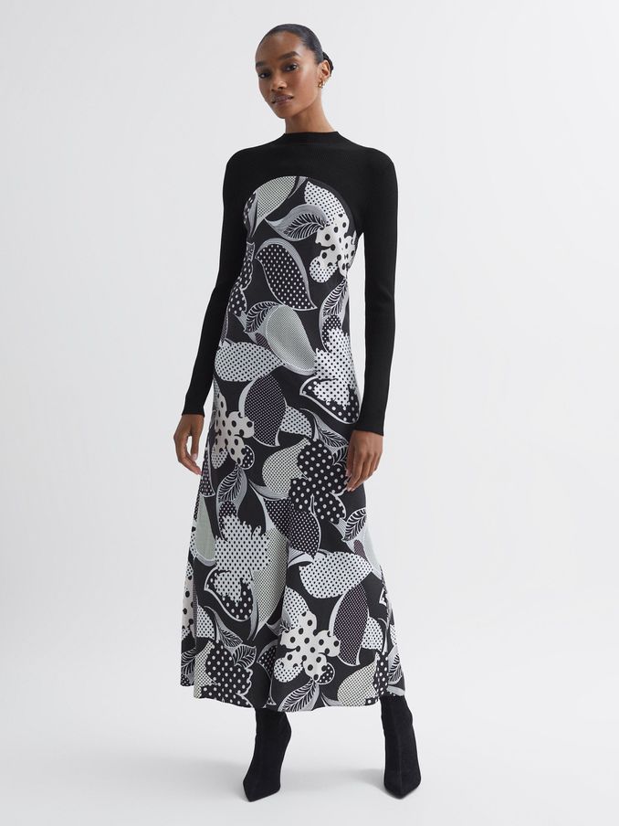 Florere Hybrid Knit Midi Dress in Black (N36473) | US$98