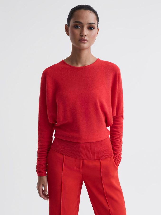 Wool Blend Batwing Sleeve Top in Coral (N36484) | €54