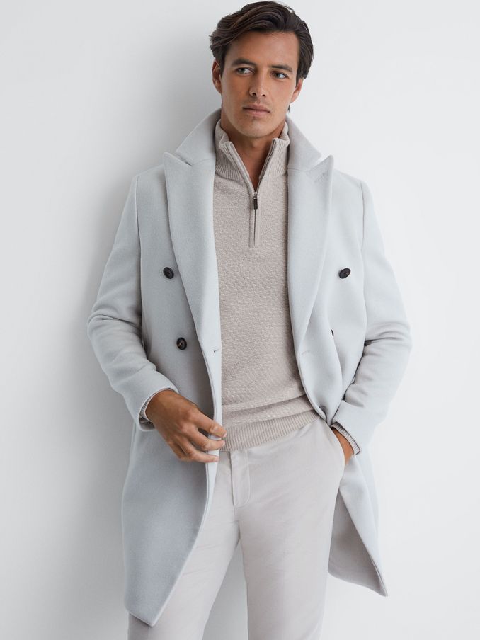 Slim Fit Knitted Half-Zip Funnel Neck Jumper in Oatmeal Melange (N37718) | US$95
