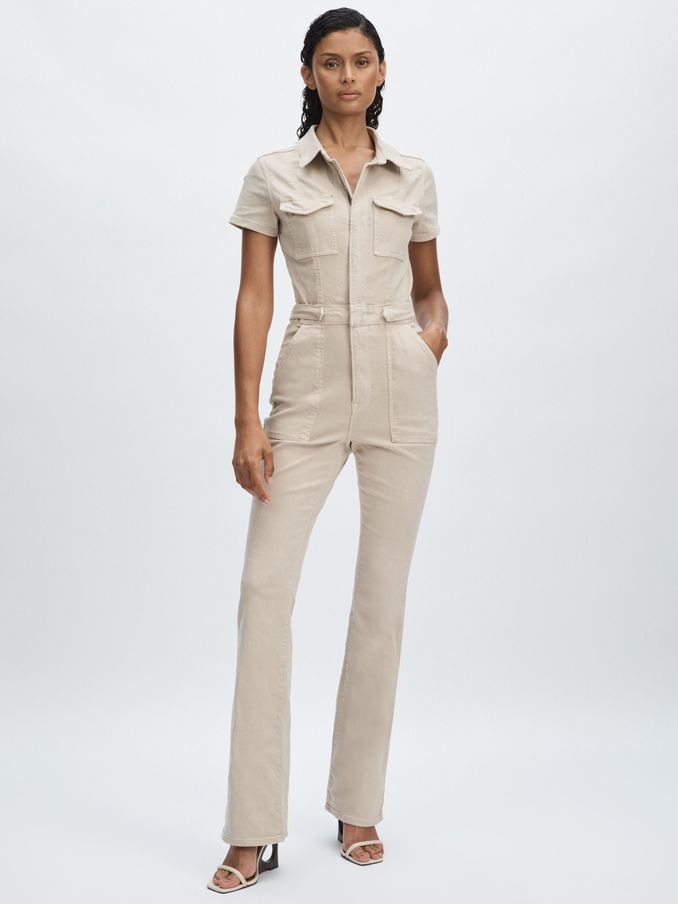 Good American Twill Utility Bootcut Jumpsuit in Sand (N37965) | HK$1,265