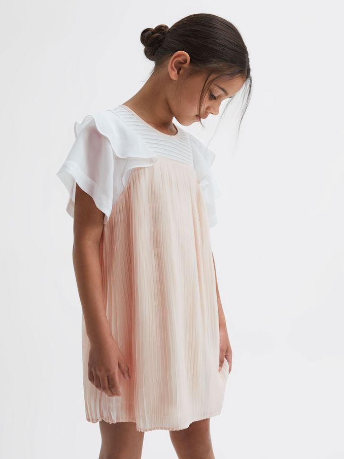 4-9 yrs Pleated Metallic Dress in Pink (N39435) | US$36