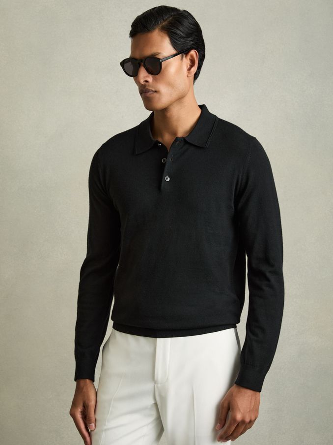 Merino Wool Polo Shirt in Black (N40591) | €140