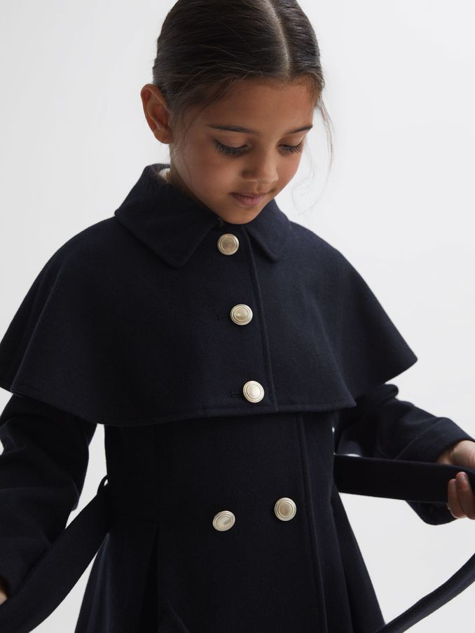 9-14 yrs Wool Shoulder Cape Coat in Navy (N42235) | $220