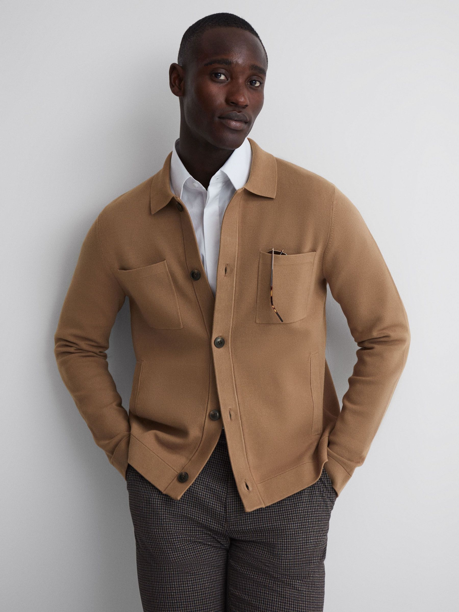 Long Sleeve Button-Through Cardigan in Camel (N42242) | €66
