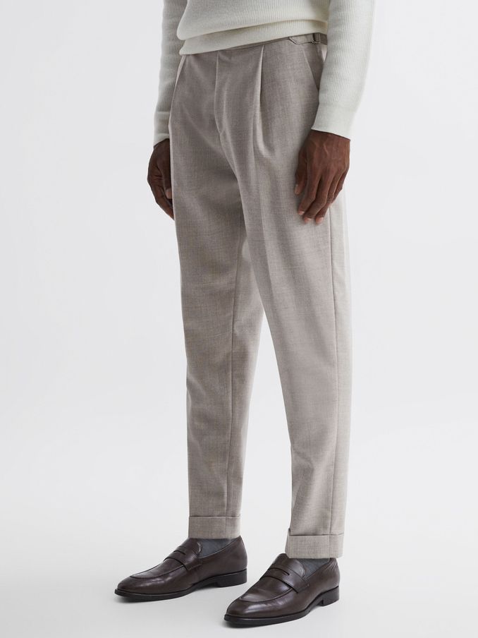 Slim Fit Brushed Wool Trousers in Oatmeal (N42247) | €82
