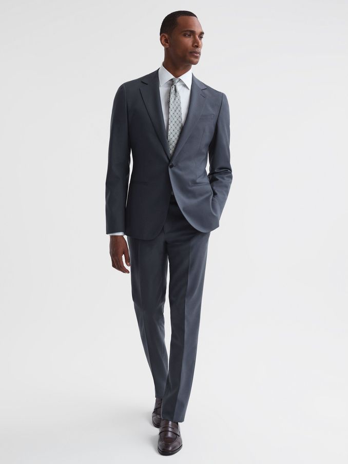 Fine Airforce Blue Modern Fit Single Breasted Wool Blazer (N42253) | US$155