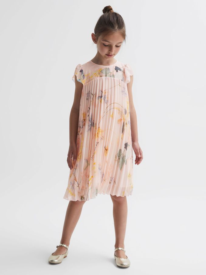 9-14 yrs Floral Pleated Cap Sleeve Dress in Pink (N42256) | €37