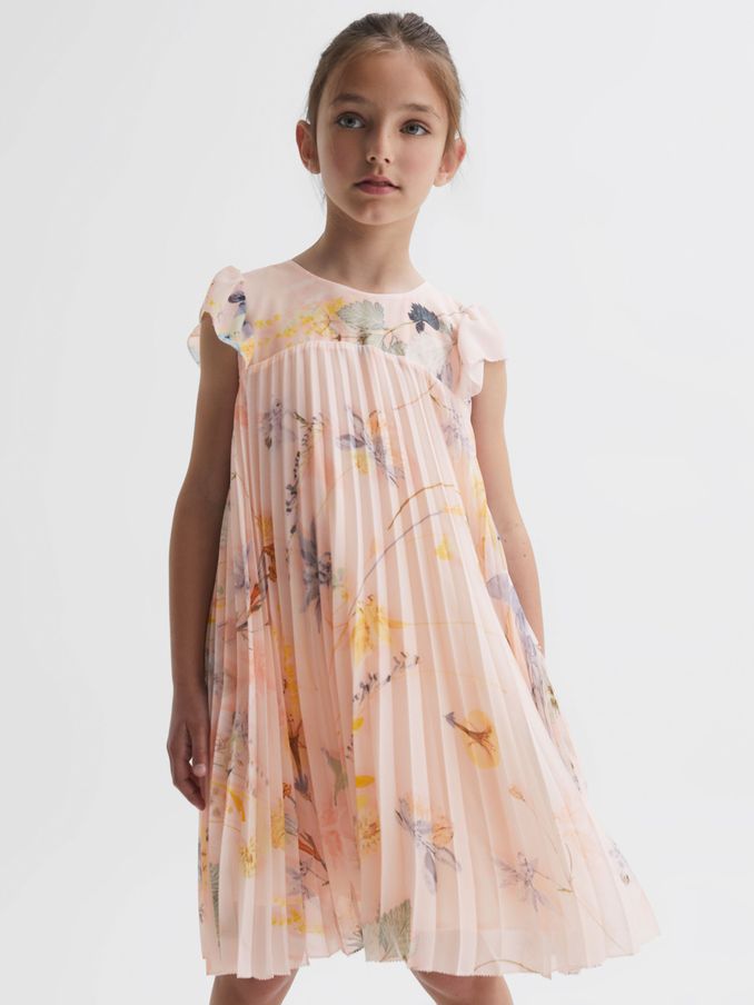 4-9 yrs Floral Pleated Cap Sleeve Dress in Pink (N42264) | €48