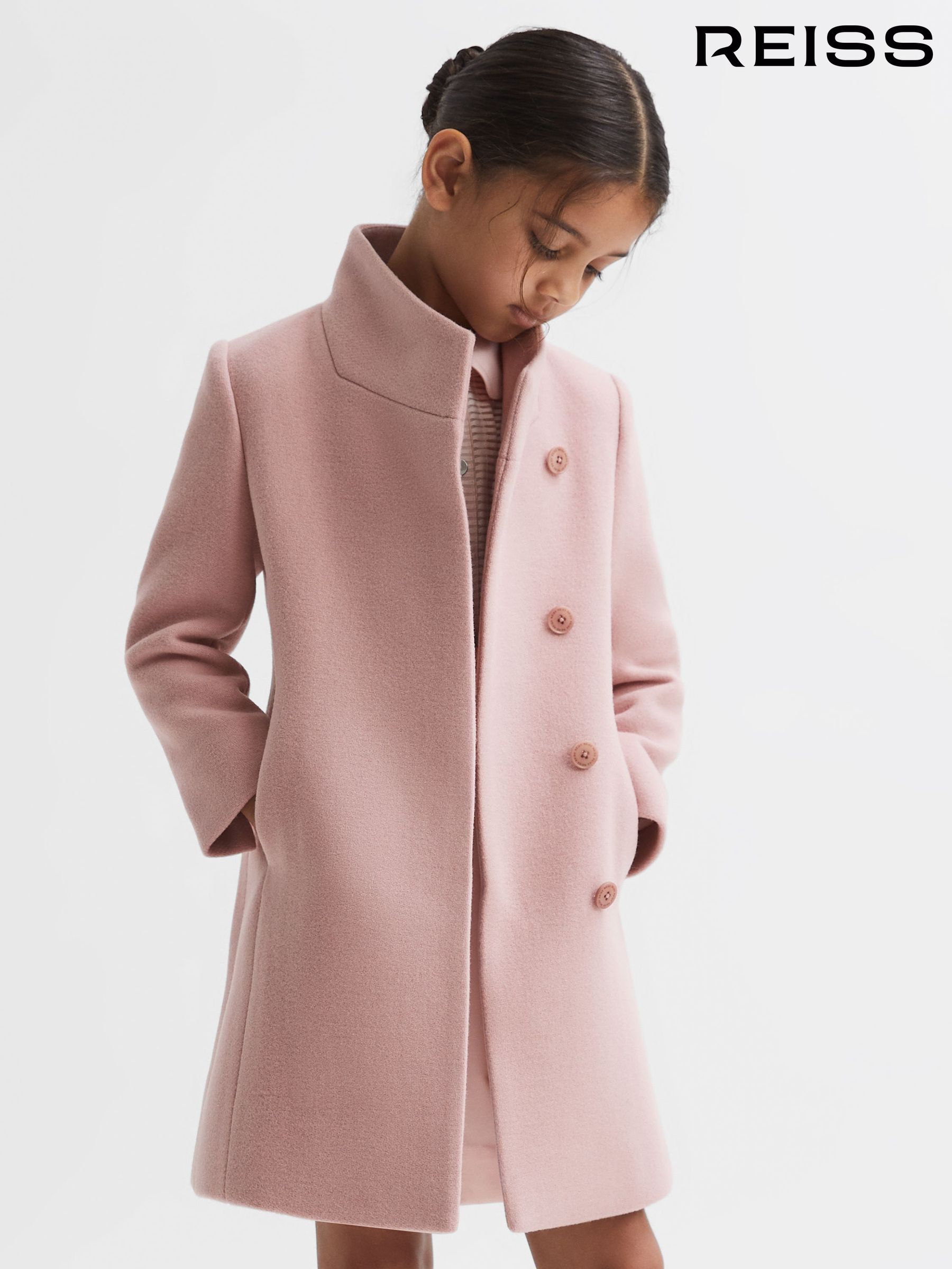 Junior Wool Blend Funnel Neck Coat in Pink (N42265) | AED605