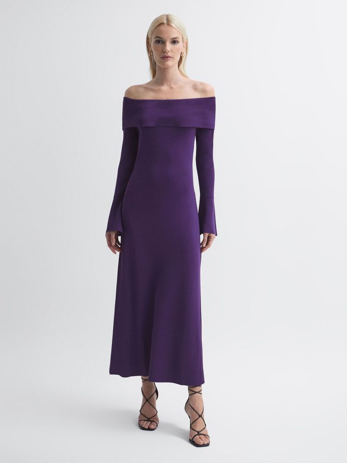 Florere Knitted Strapless Maxi Dress in Dark Purple (N44201) | US$98