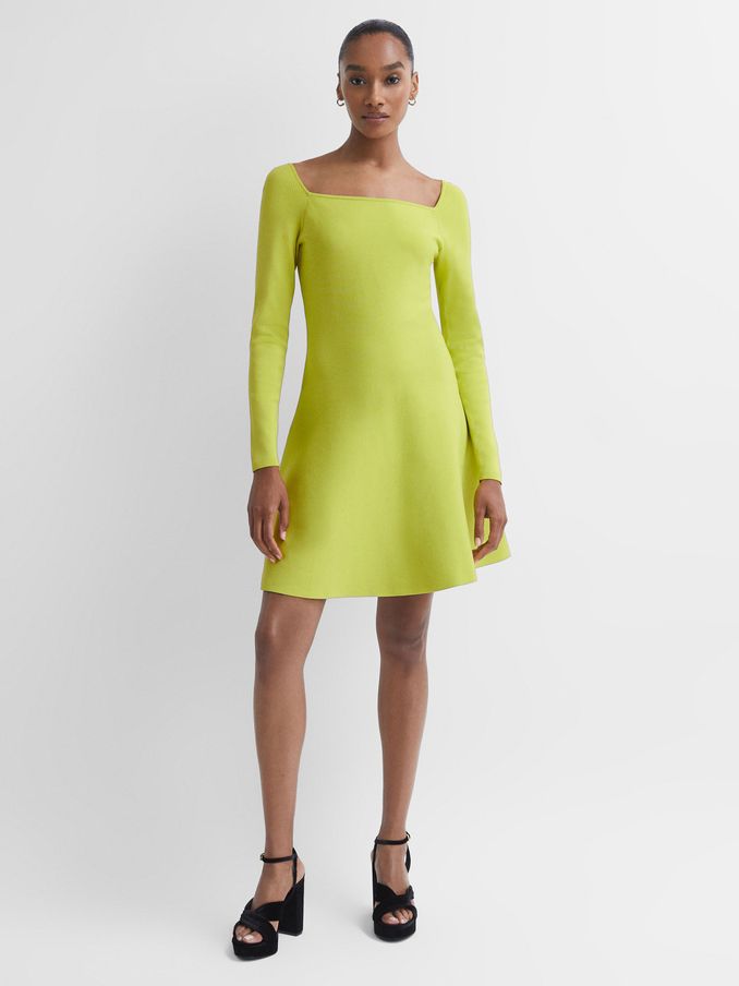 Florere Knitted Skater Mini Dress in Lime (N44205) | US$71