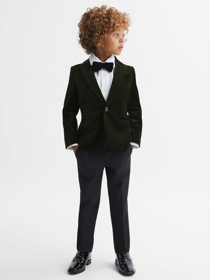 9-14 yrs Slim Fit Velvet Single Breasted Blazer in Emerald (N44695) | US$190