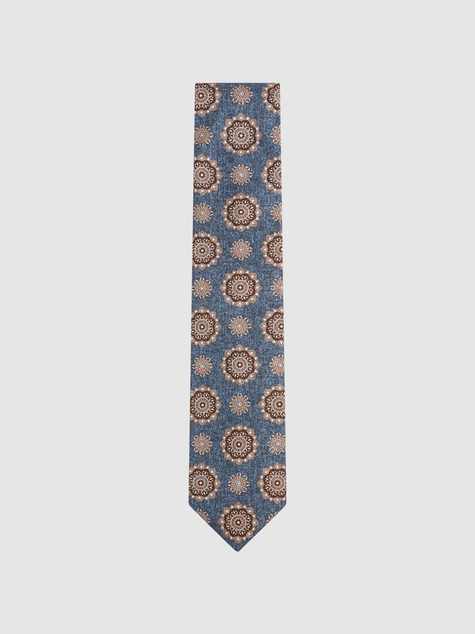 Silk Medallion Tie in Blue Melange (N44719) | US$48
