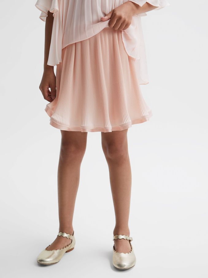 Pleated Satin Trim Skirt in Pink (N44720) | US$24