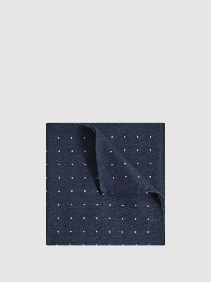 Cotton-Wool Polka Dot Pocket Square in Navy (N44730) | US$17
