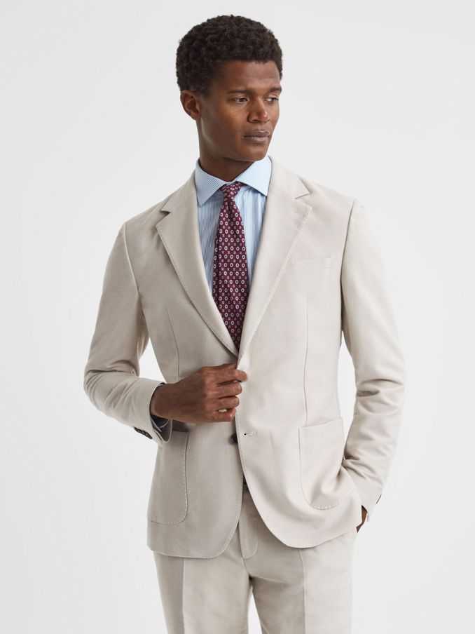 Slim Fit Single Breasted Moleskin Blazer in Stone (N46558) | €140