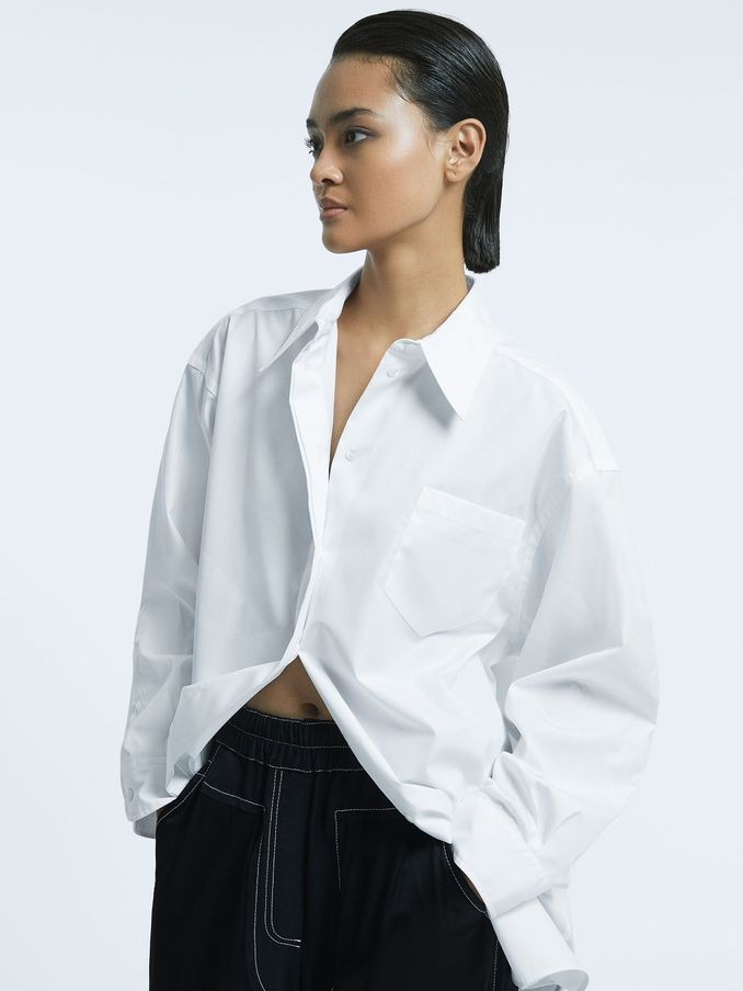 Oversized Button-Through Cotton Shirt in White (N48785) | US$119
