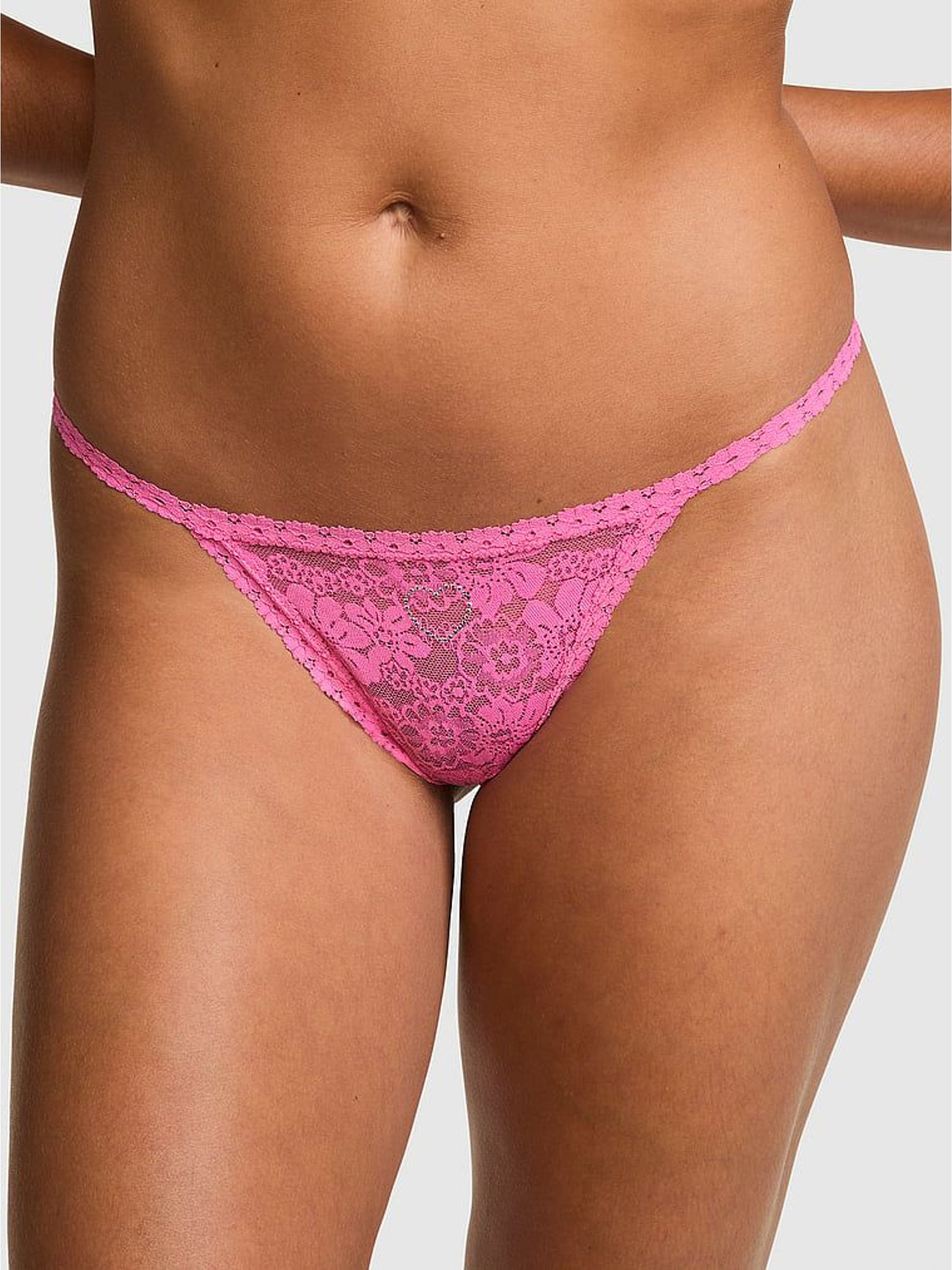 Hollywood Pink Heart - Cheeky Diamante Lace Knickers