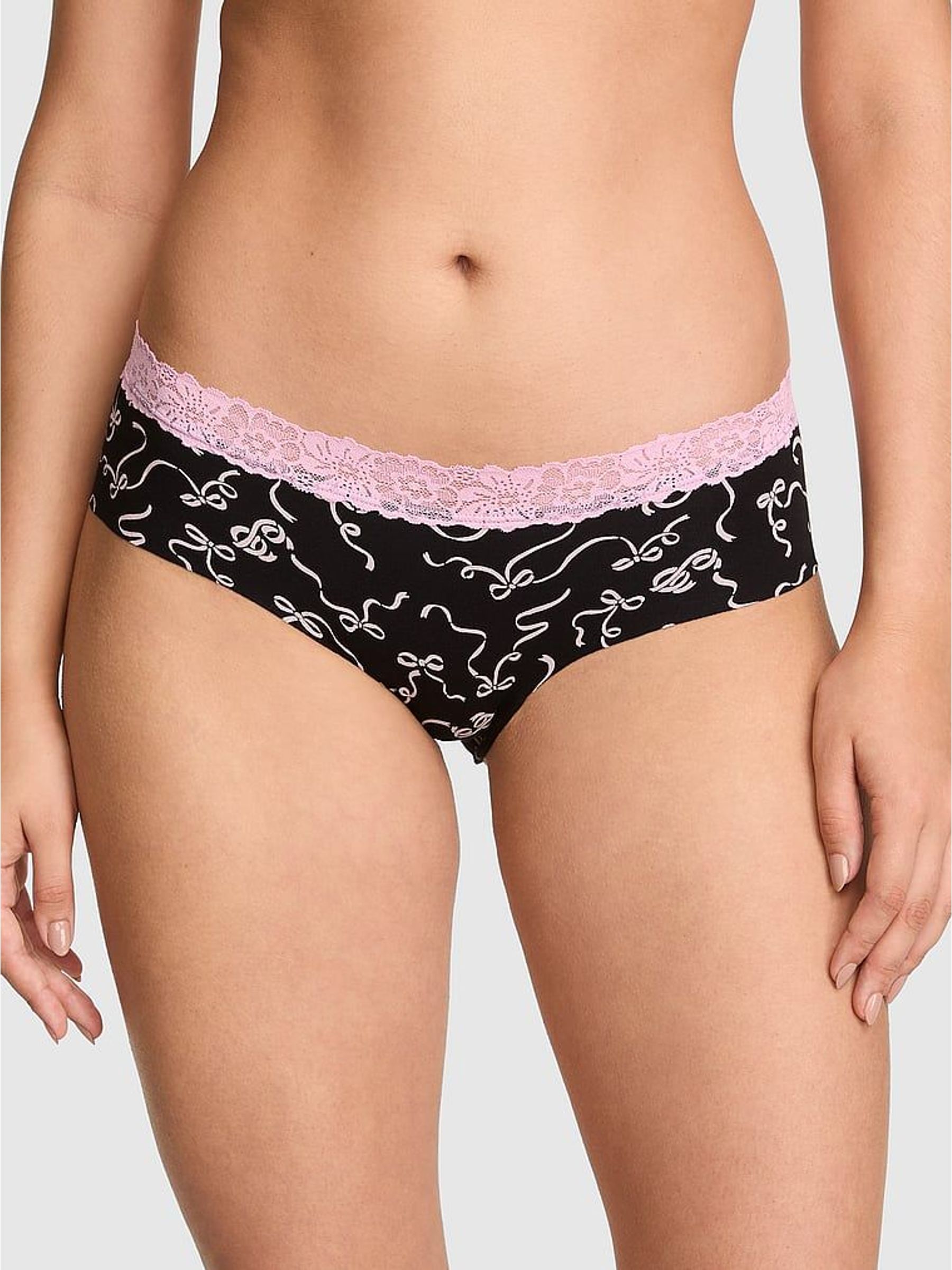 Black and Pink Bows - Hipster Lace Trim Knickers