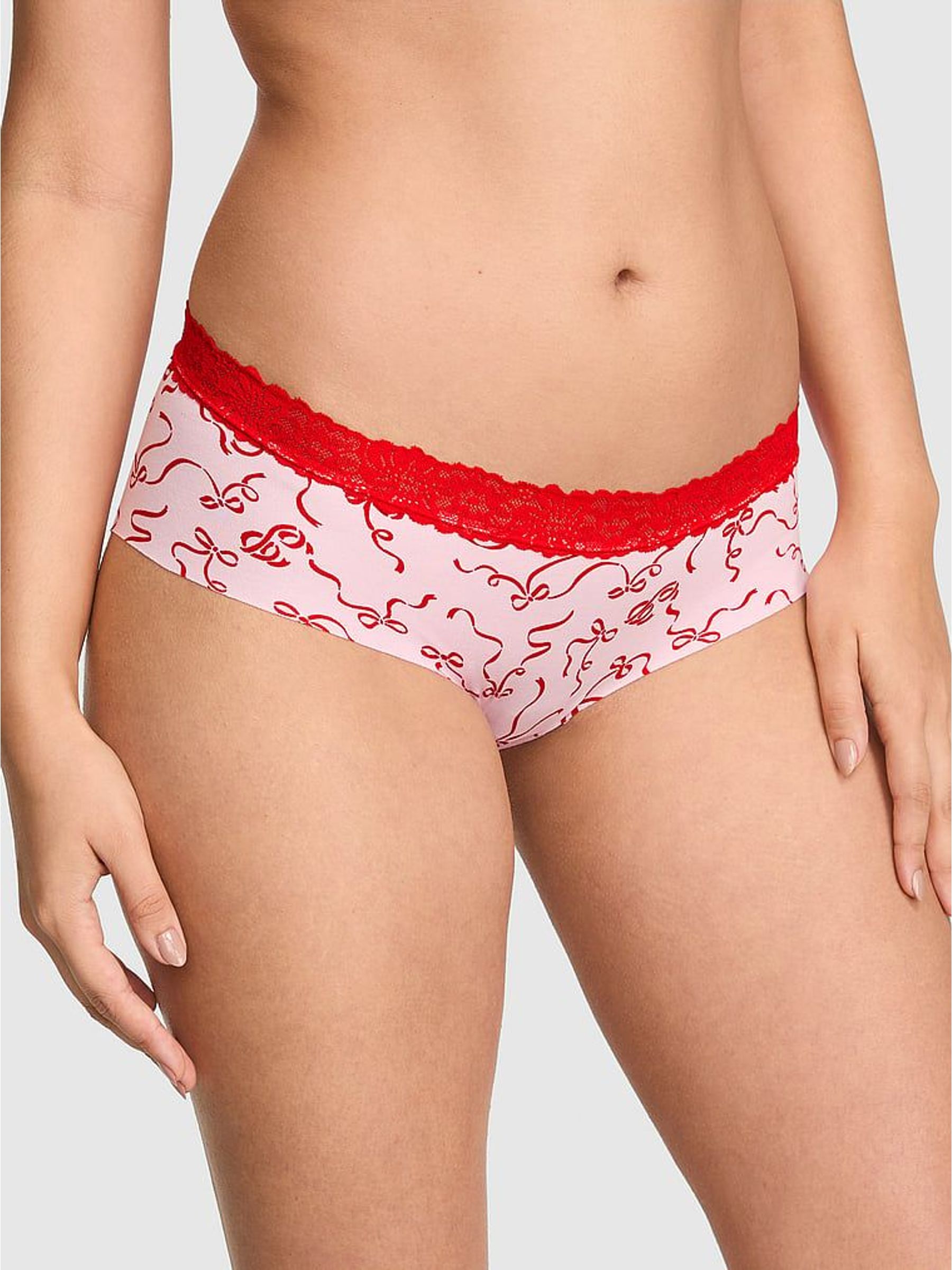 Coconut Pink Bows - Hipster Lace Trim Knickers