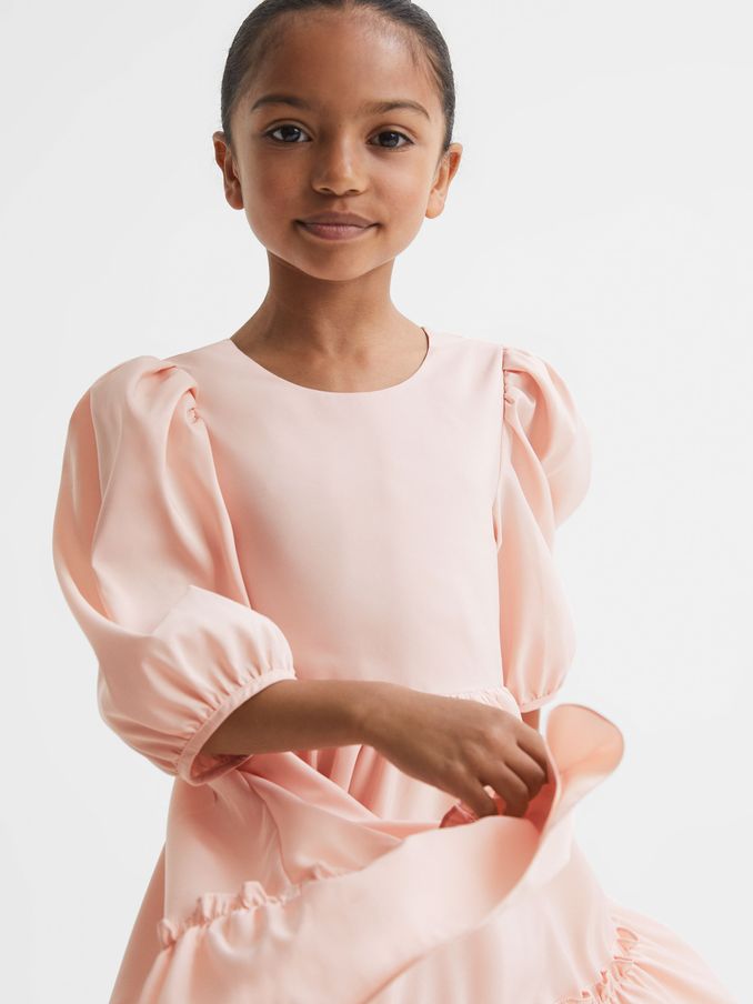 13-14 yrs Puff Sleeve Ruffle Mini Dress in Pink (N51679) | US$48