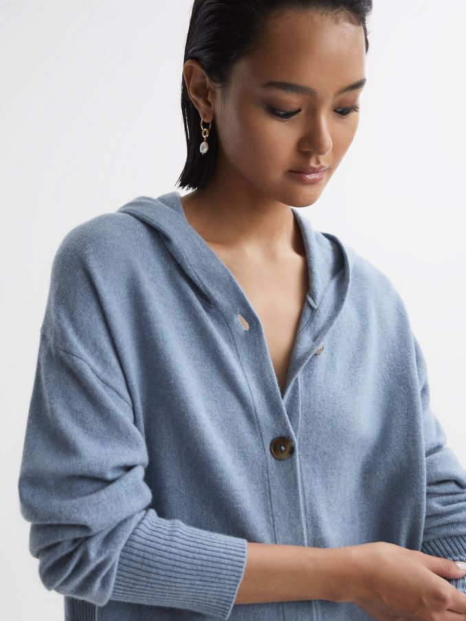 Wool Blend Hooded Cardigan in Indigo (N51689) | 444 QAR
