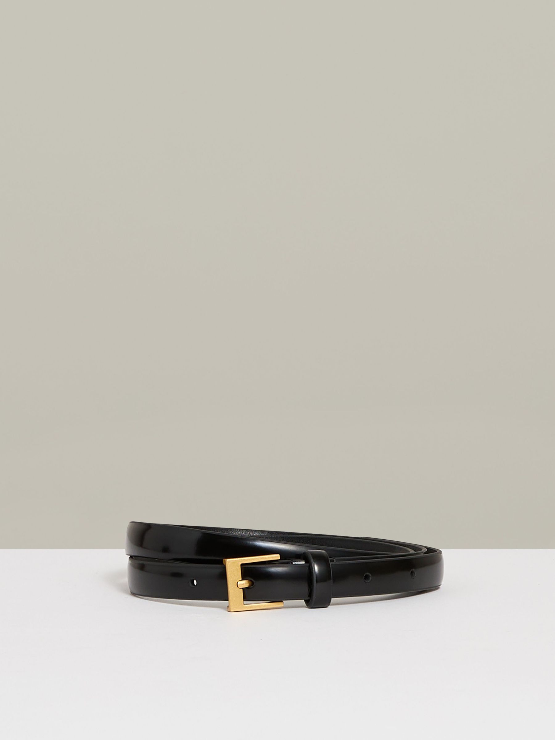 Leather Skinny Belt in Black (N52038) | US$60