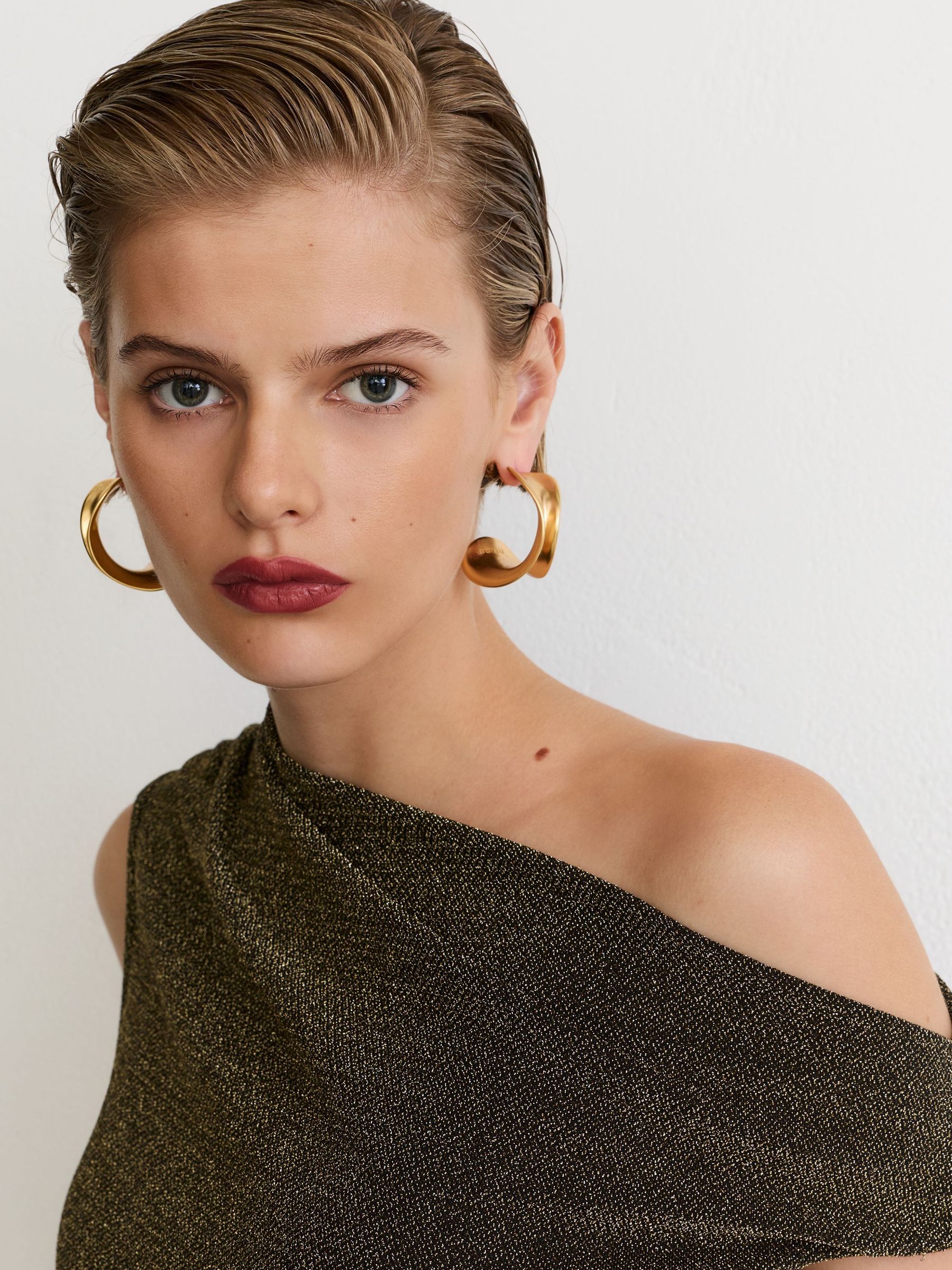 Gold - Metallic-thread Off-shoulder Top