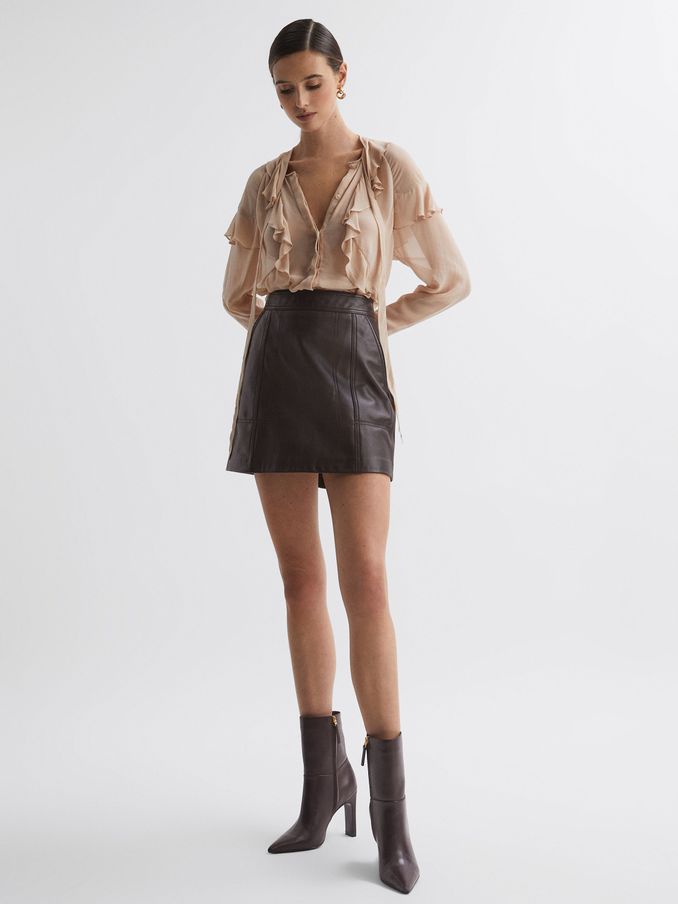 Edie Chocolate Leather High Rise Mini Skirt (N57726) | $195