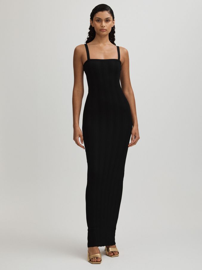 Good American Plisse Maxi Dress in Black (N63780) | HK$1,086