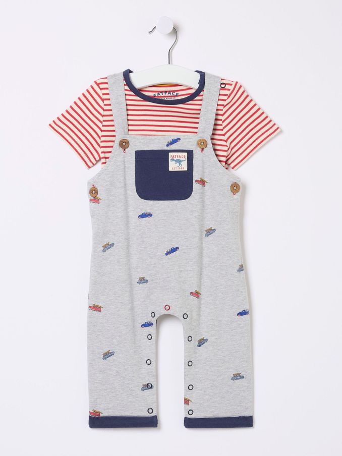Grey Daisy Printed Jersey Dungarees Set (N68918) | $30