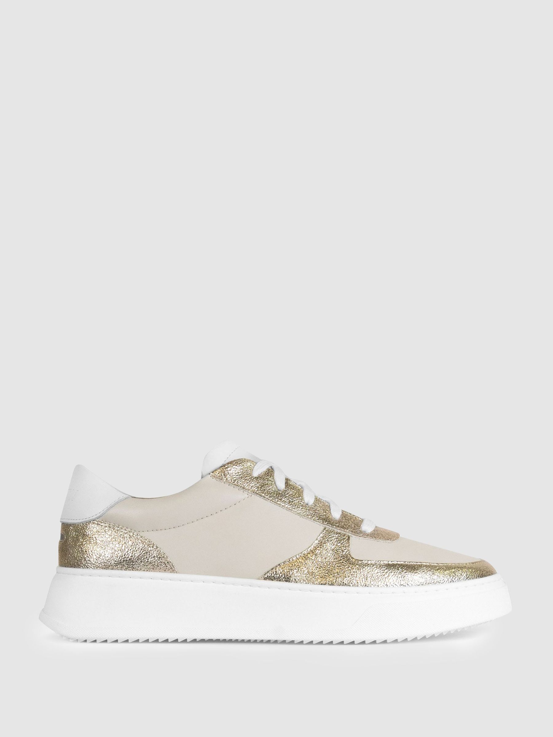 Unseen Footwear Leather Marais Trainers in White/Gold (N69201) | US$195