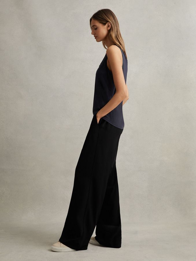 Petite Half-Elasticated Wide Leg Trousers in Black (N69204) | $260
