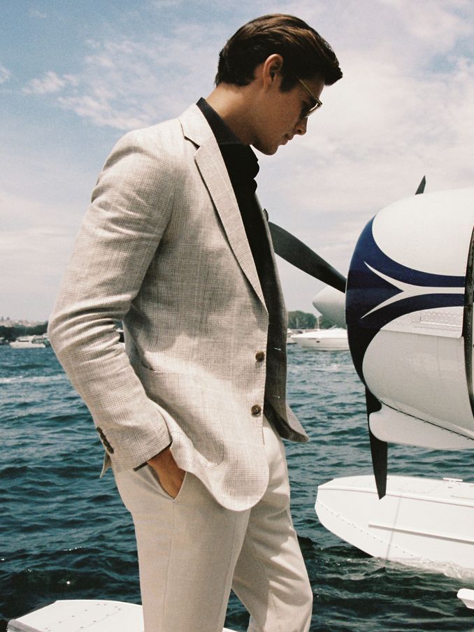 Slim Fit Linen Blend Check Single Breasted Blazer in Oatmeal (N69302) | €225