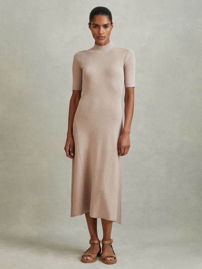 Ribbed Bodycon Midi Dress in Neutral (N69473) | 386 SAR