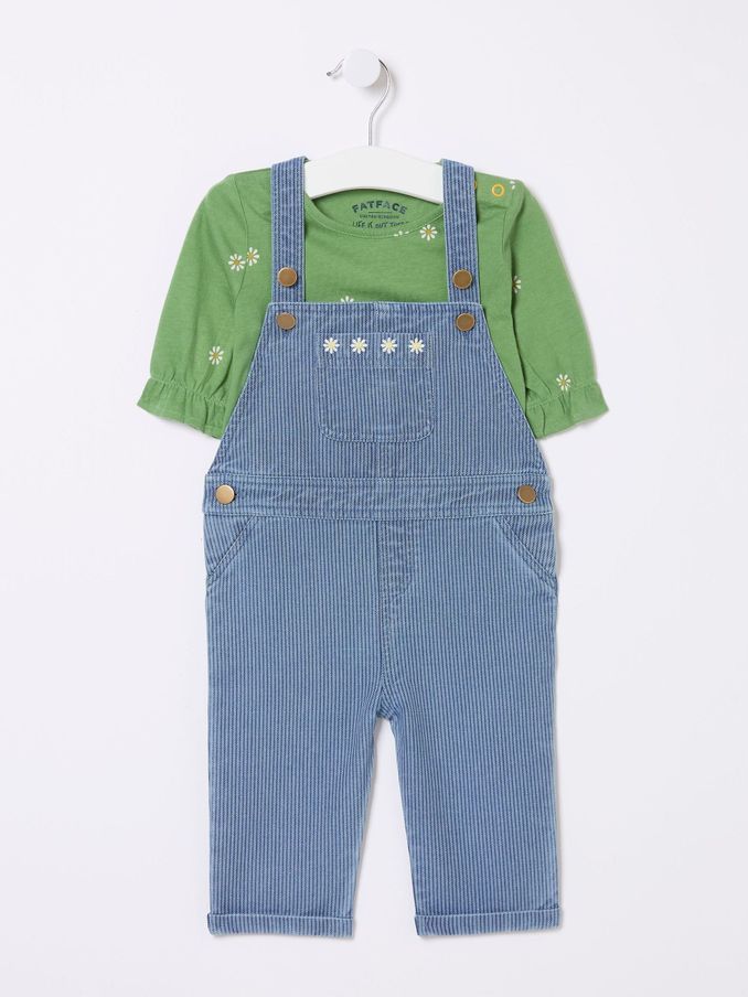 Blue Daisy Printed Jersey Dungarees Set (N69603) | $26