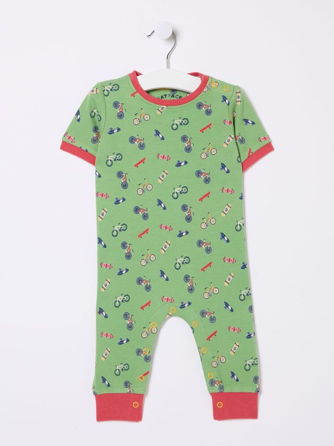 Green Skateboard Printed Romper (N69610) | $22