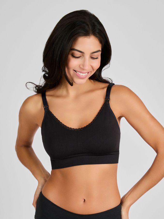 Black Lace Trim Seamless Maternity & Nursing Bra (N70805) | $31
