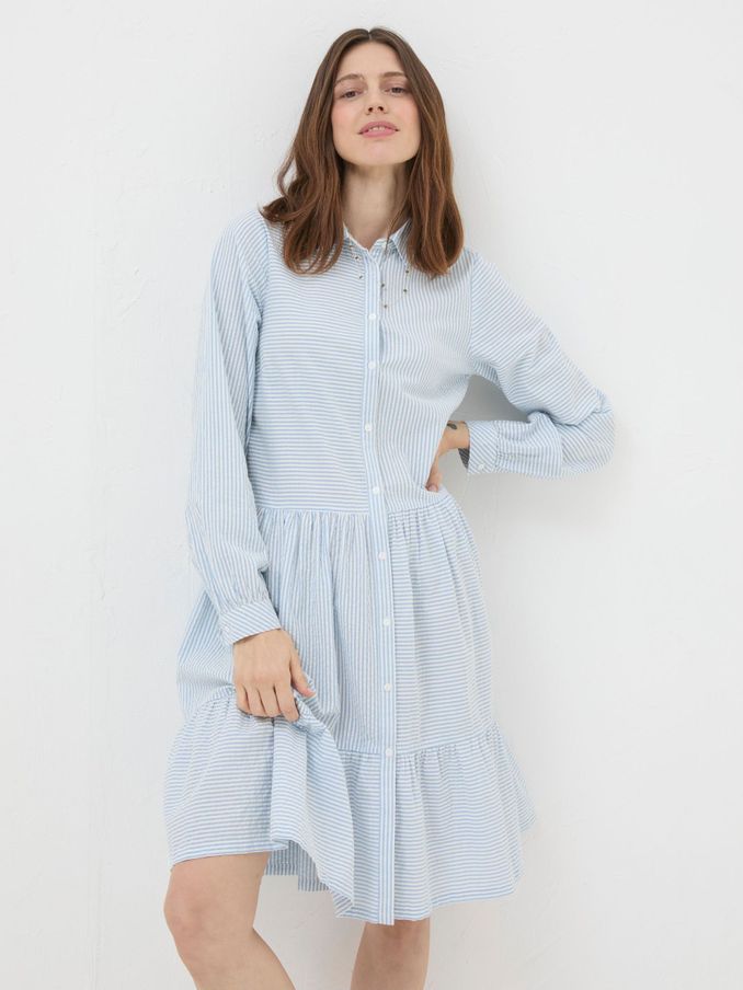 Blue Charlotte Stripe Shirt Dress (N71142) | $50