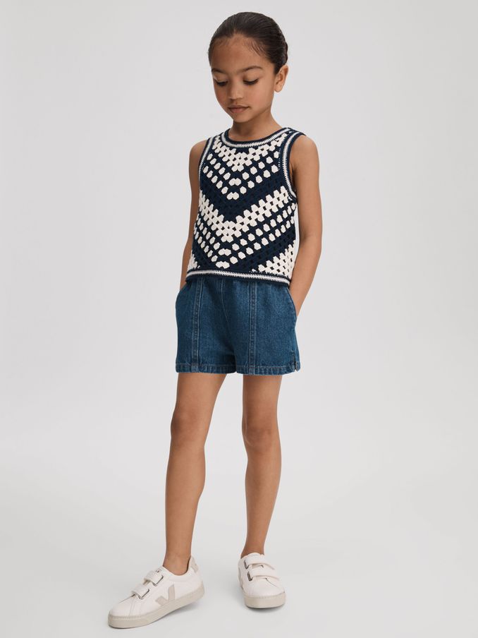 4-9 yrs Crochet Cotton Crew Neck Vest in Ivory (N71498) | US$28