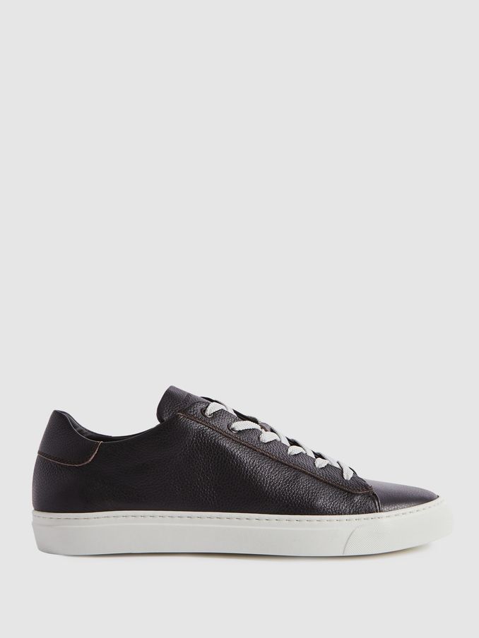 Harrys London Grained Leather Trainers in Dark Brown (N71504) | US$248