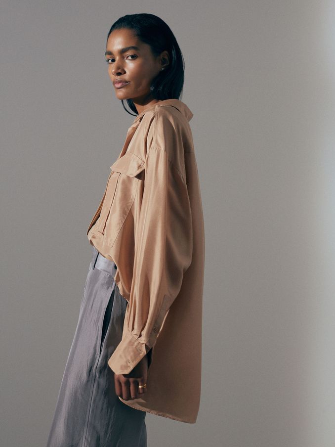 Atelier Oversized Pocket Button-Through Shirt in Camel (N71541) | €139