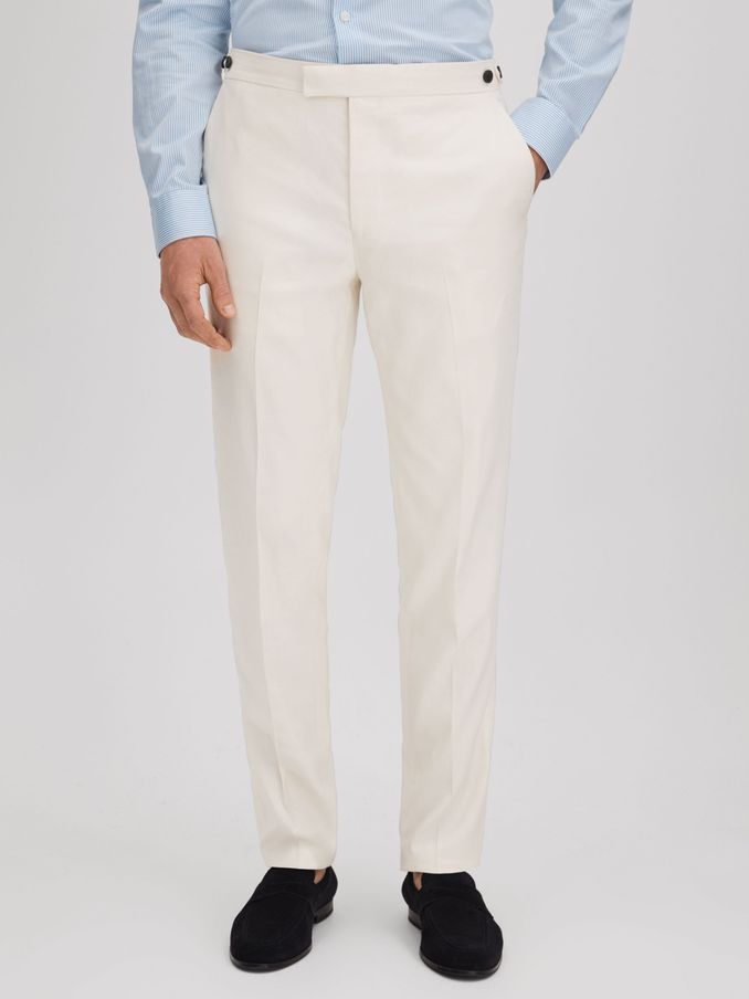 Heat Off White Linen Blend Adjuster Slim Fit Trousers (N71605) | €78