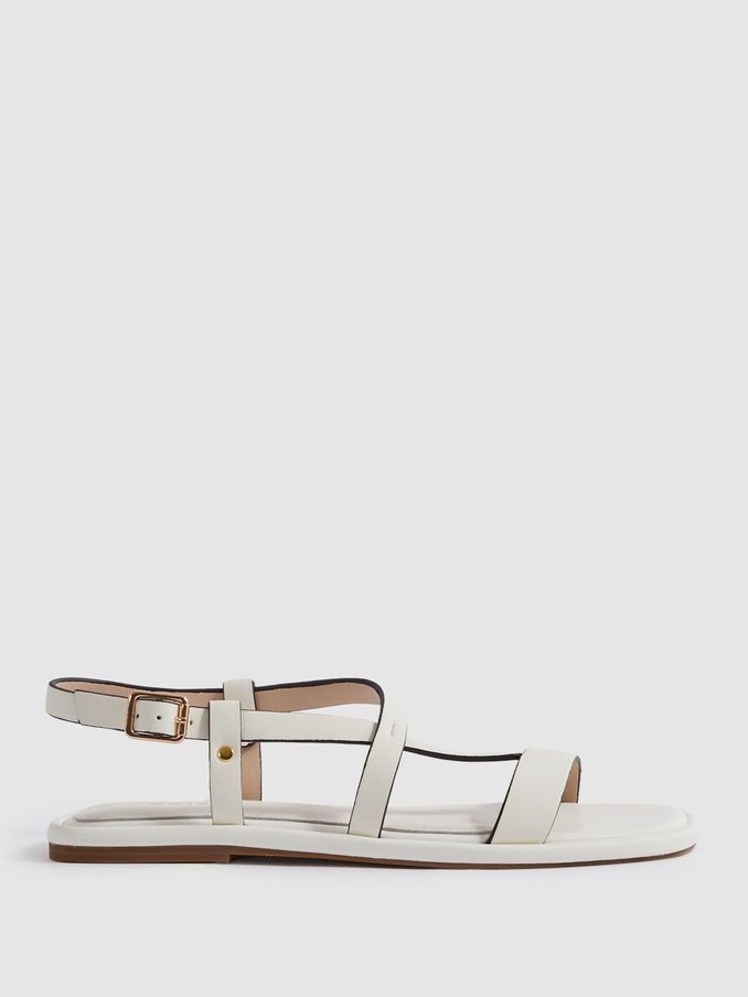 Flat Strappy Leather Sandals in White (N71911) | $235
