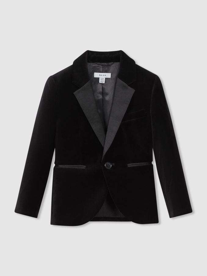 13-14 yrs Single Breasted Velvet Blazer in Black (N72382) | US$195