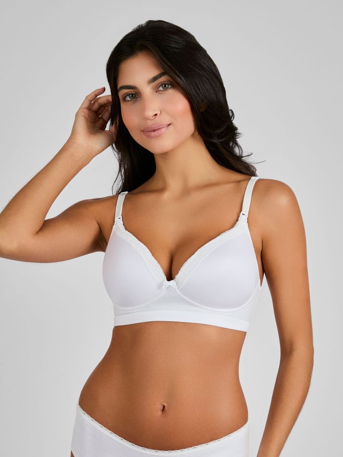 White Emma-Jane Lace Trim Nursing T-Shirt Bra (N72396) | $43