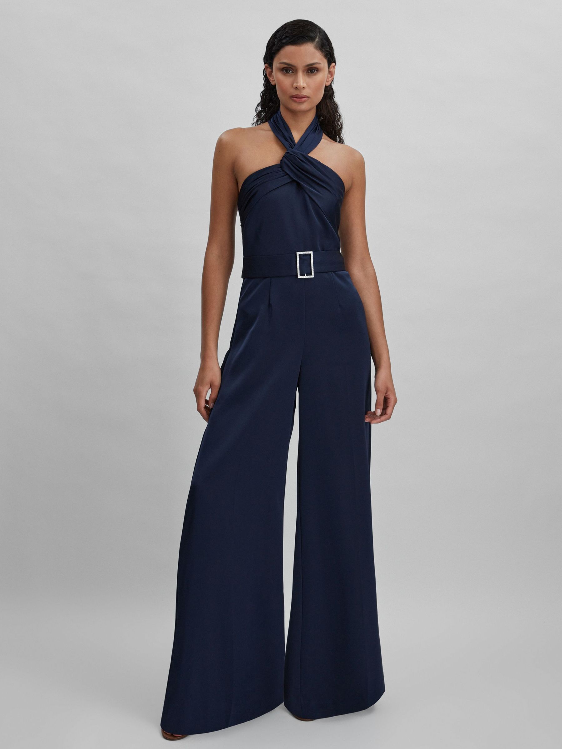 Halston Satin Halter Neck Jumpsuit in Black (N72478) | 1,512 SAR