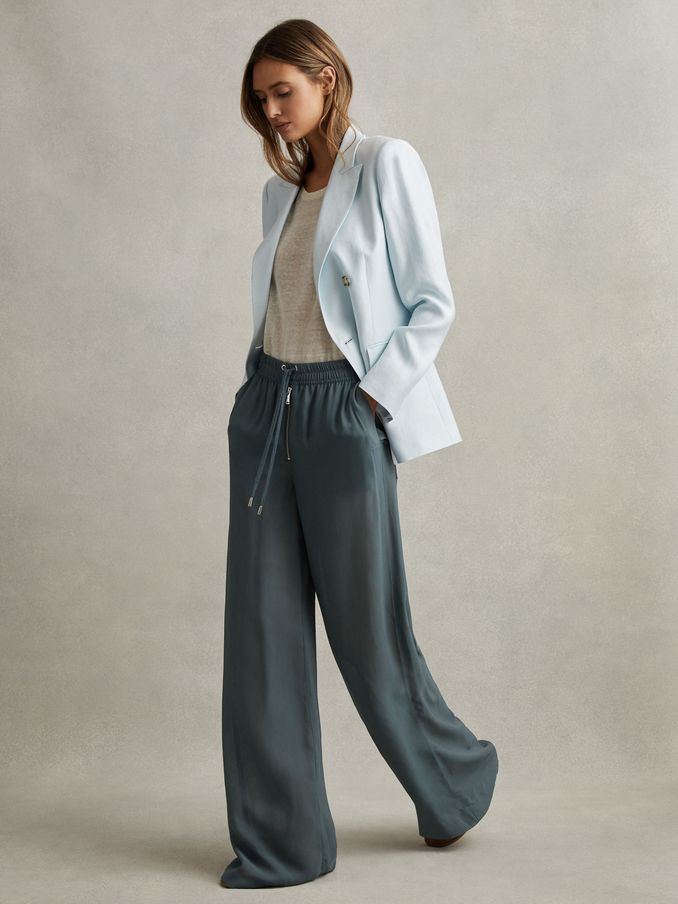 Drawstring Zip-Front Wide Leg Trousers in Blue (N72482) | €114