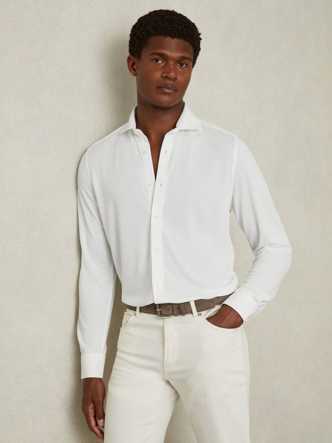 Modal Blend Cutaway Collar Shirt in White (N72489) | €140
