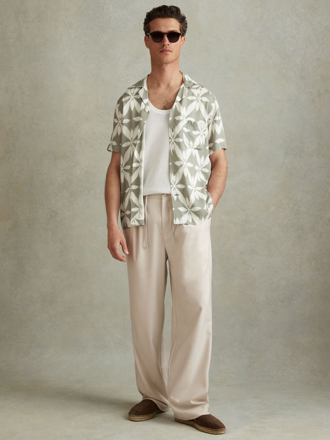 Relaxed Twill Drawstring Trousers in Stone (N72493) | US$110